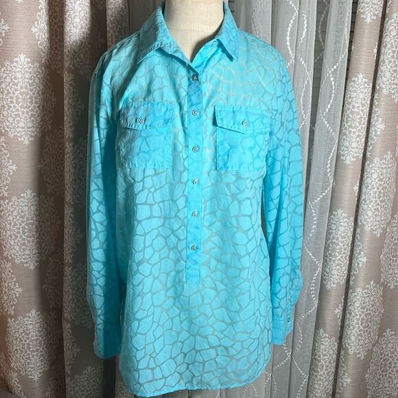 🌊 Dana Buchman Blue Aqua 3/4 Sleeve Burnout Tunic - Size Small 🌊 - Picture 1 of 7